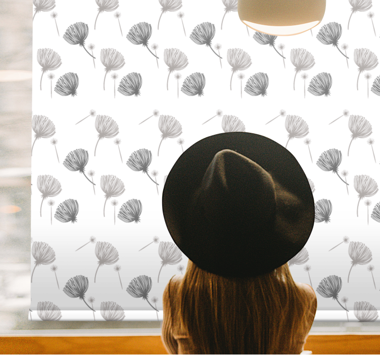 Yumuşak gri desen çiçekler ve bitkiler stor perde - TenStickers