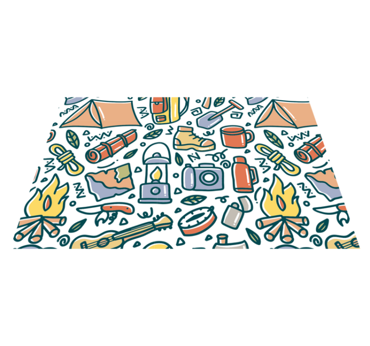 Elle çizilmiş dağ ve kamp malzemeleri placemats - TenStickers