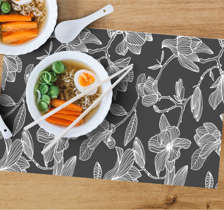 Beyaz ve gri manolya çiçek tasarım placemats - TenStickers