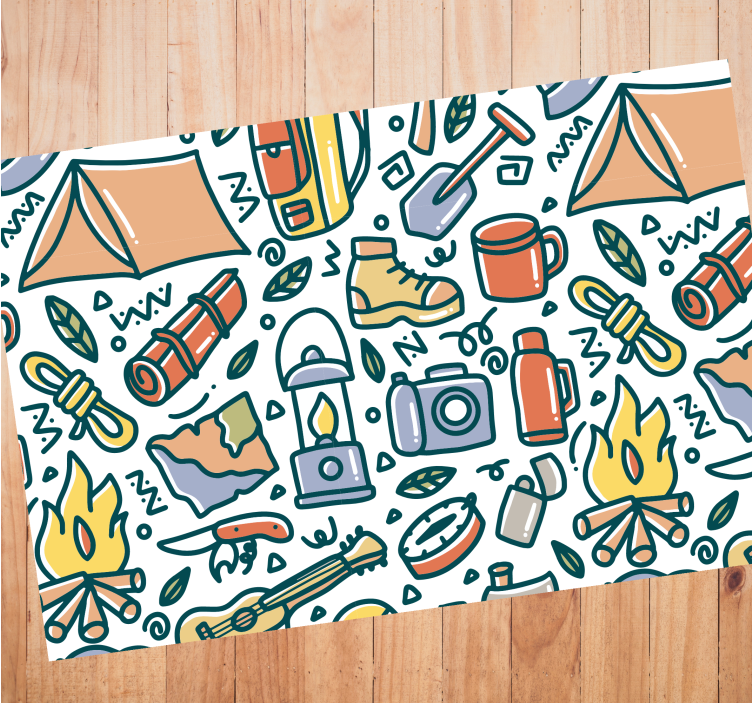 Elle çizilmiş dağ ve kamp malzemeleri placemats - TenStickers