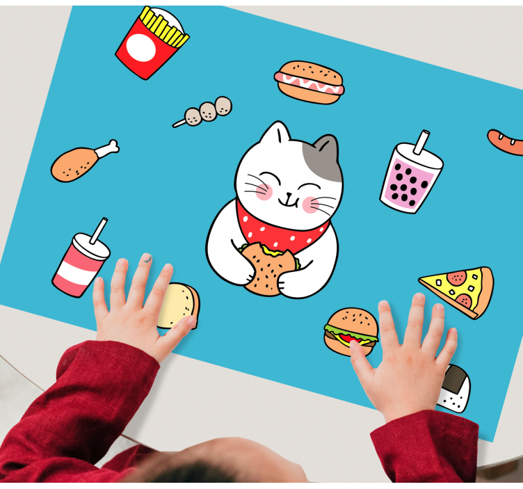 Güzel yemek yiyen kedi çocuk placemats - TenStickers