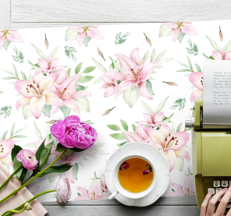 Pembe sulu boya lilyum çiçek tasarım placemats - TenStickers