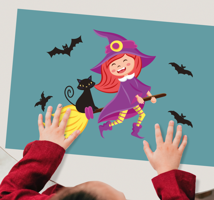 Kara kedi halloween placemats ile uçan cadı - TenStickers