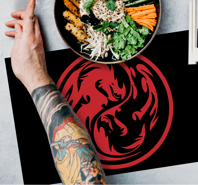 Siyah ve kırmızı ejderha yin yang modern placemats - TenStickers
