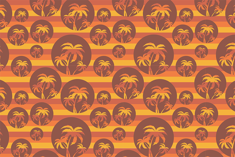 Retro günbatımı ve palmiyeler 70'lerin güneş servis altlıkları - TenStickers