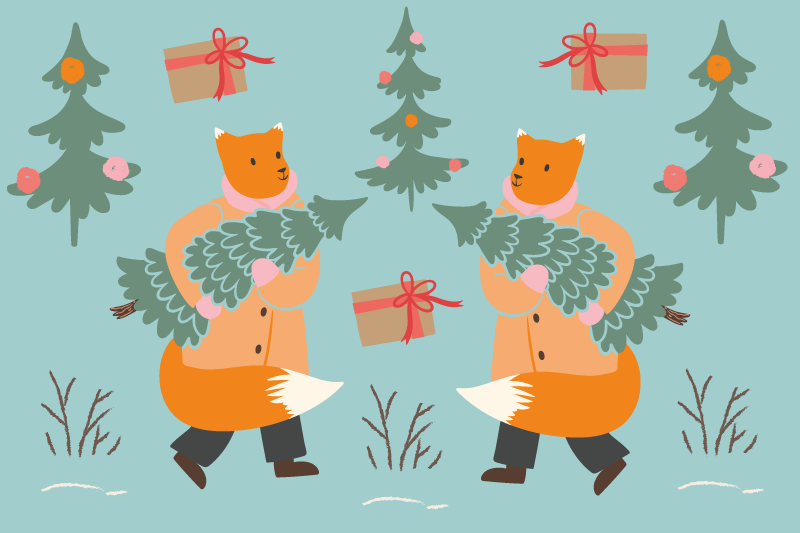 Noel amerikan servis - Şenlikli tilki ağaç taşıyor - TenStickers