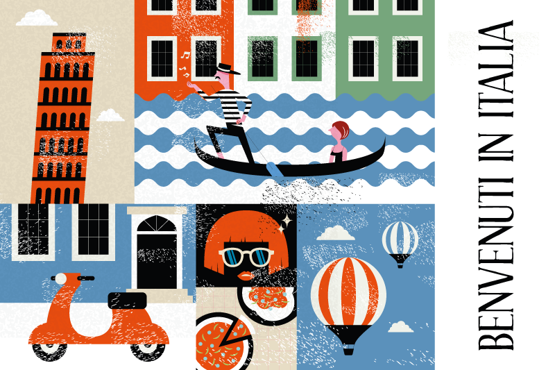 Orijinal amerikan servis canlı İtalyan manzarası - TenStickers