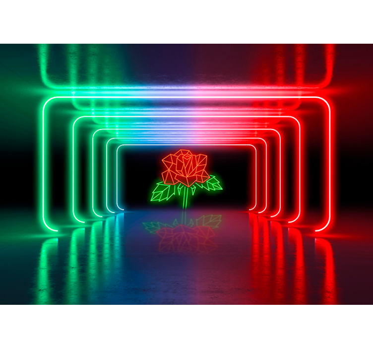 Neon gül 3d efekti duvar resmi - TenStickers