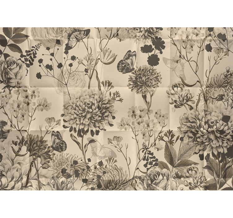 Bej çiçek deseni ana yatak odası duvar reslim - TenStickers