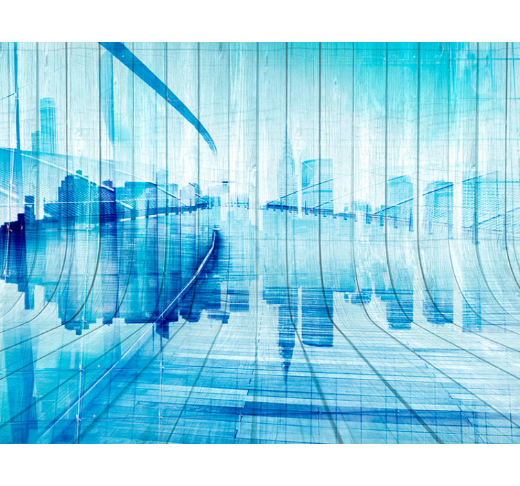 Ahşap etkisi şehir manzarası ahşap duvar resmi - TenStickers