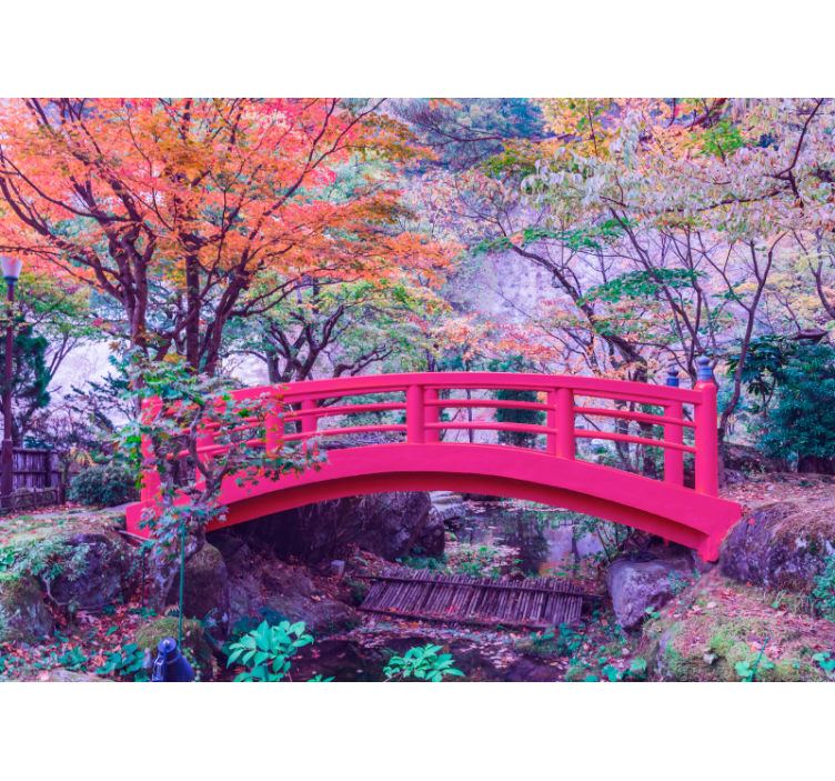 Renkli köprü ağaç duvar resmi ile fantezi orman - TenStickers