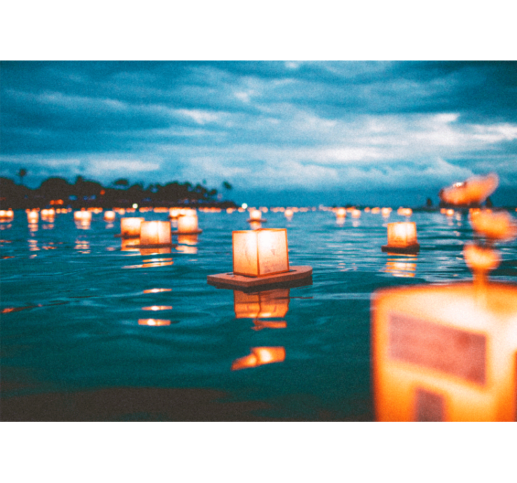 Yüzen fenerler gecesi doğa duvar resim - TenStickers