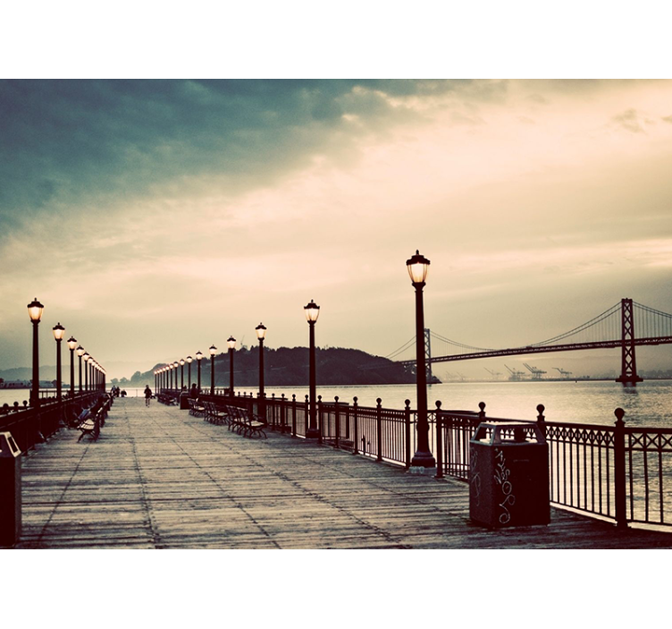 Sokak lambaları ile köprü yol duvar kağıdı - TenStickers