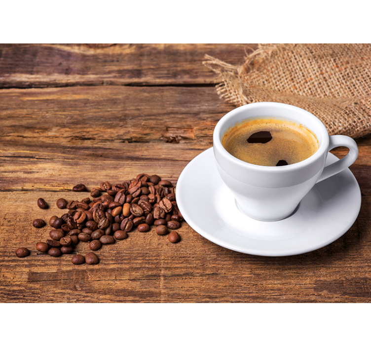 Ahşap bir masada kahve duvar kağıdı - TenStickers