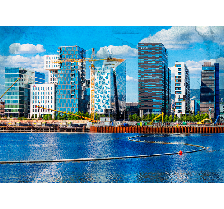 Oslo city gündüz güneşli nehir duvar kağıdı - TenStickers