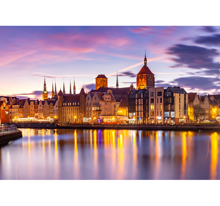 Tarihi nehir kıyısı mimarisi şehir ve ülke duvar resim - TenStickers