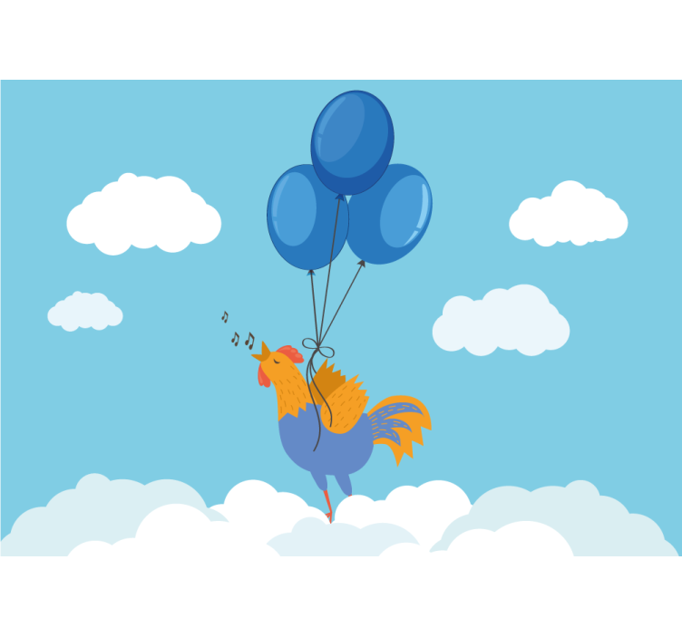 Mavi balonlu uçan civciv duvar kağıdı - TenStickers