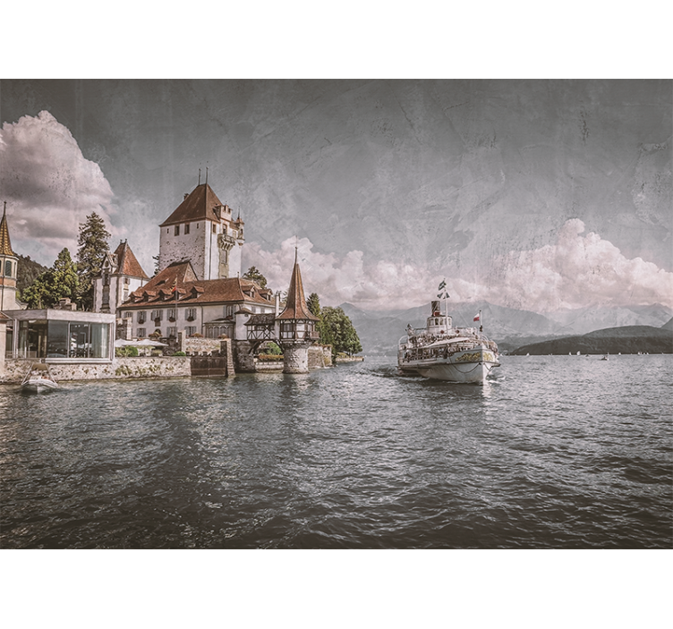 Duvar resmi ile göl kenarında klasik ev - TenStickers