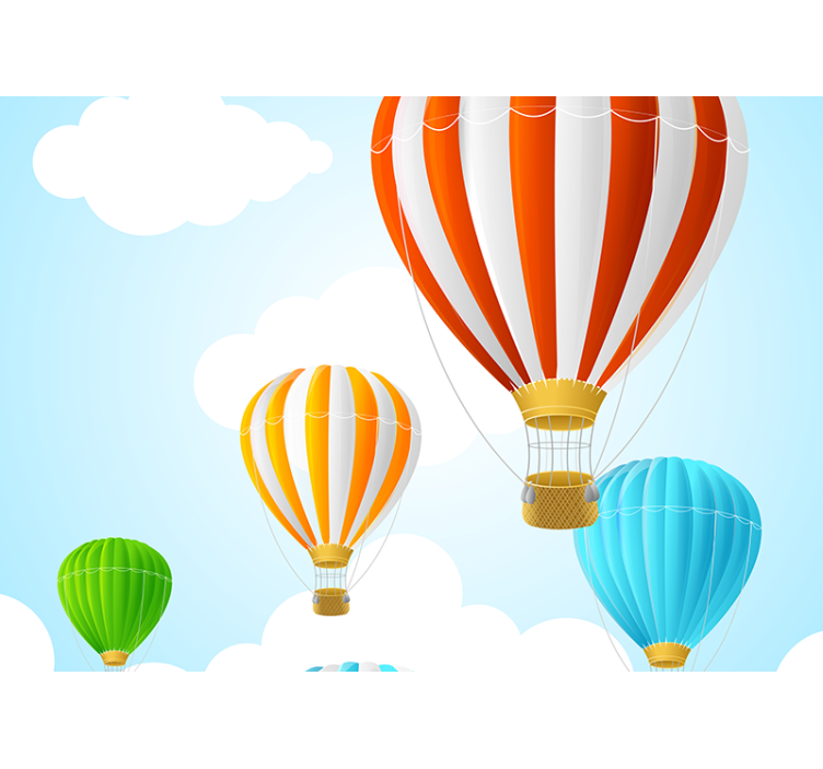 Parlak sıcak hava balonu gökyüzü bulutları duvar resimleri - TenStickers