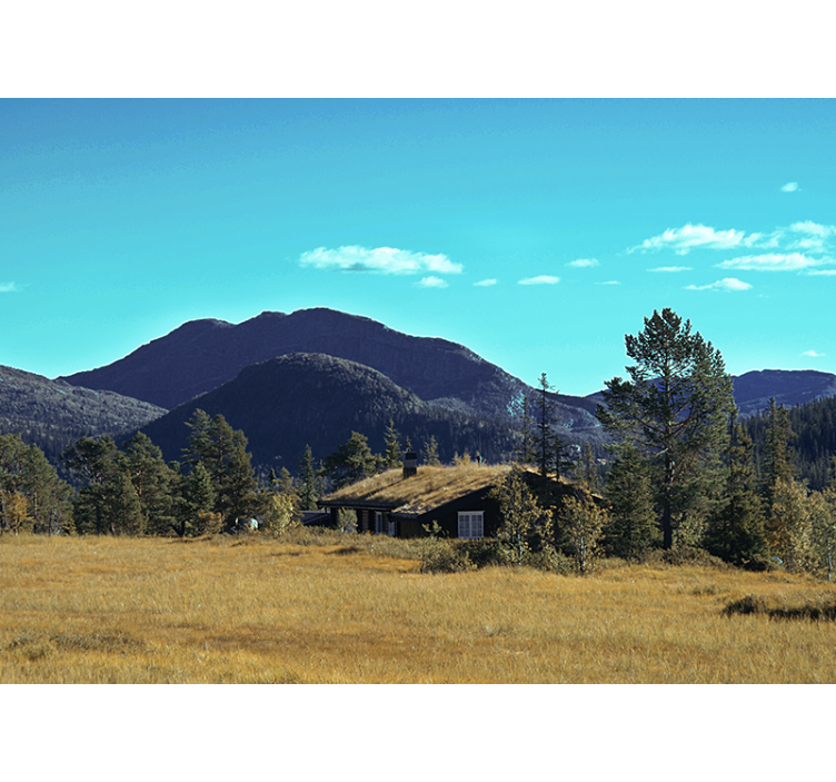 Manzara duvar resim dağ evi kaçamağı - TenStickers