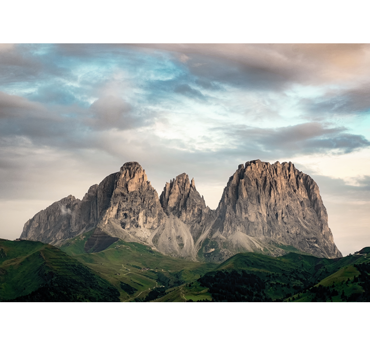 Büyük kayalık dağlar su ve çimen duvar kağıdı - TenStickers