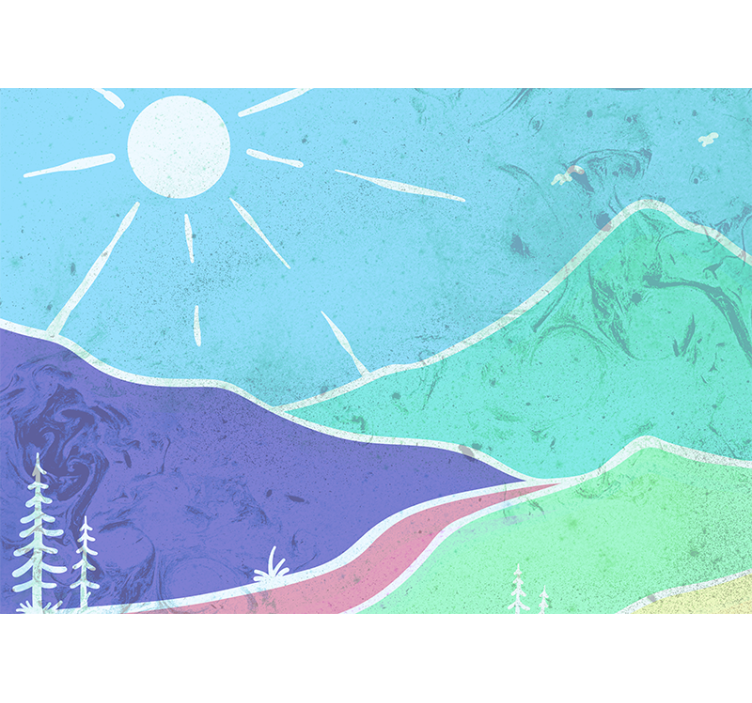 Renkli dağlar ve güneş soyut duvar resimleri - TenStickers