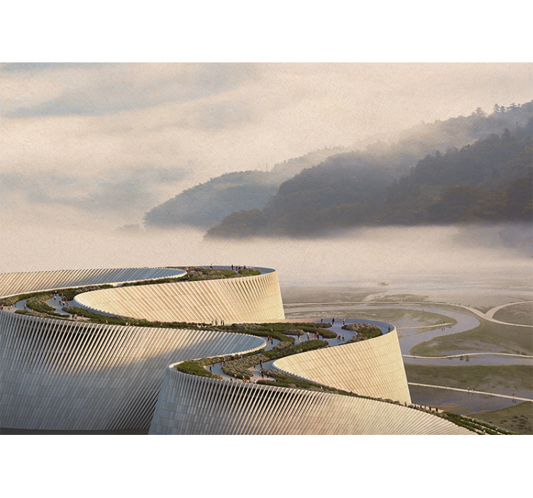 Soyut şekilli bina göl duvar kağıdı - TenStickers