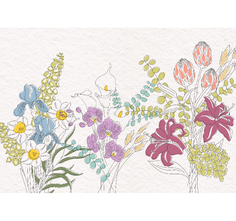 Fleurs dessinées panoramik duvar kağıdı - TenStickers