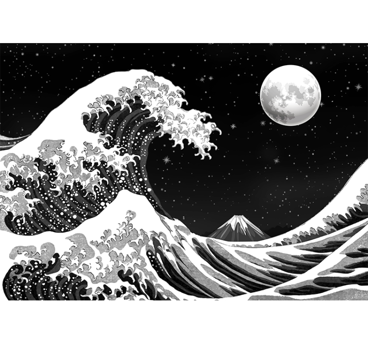 Gece japon kanagawa dalgası klasik sanat duvar halısı - TenStickers
