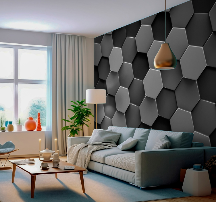 3D Hexagonlar oturma odası duvar halısı - TenStickers
