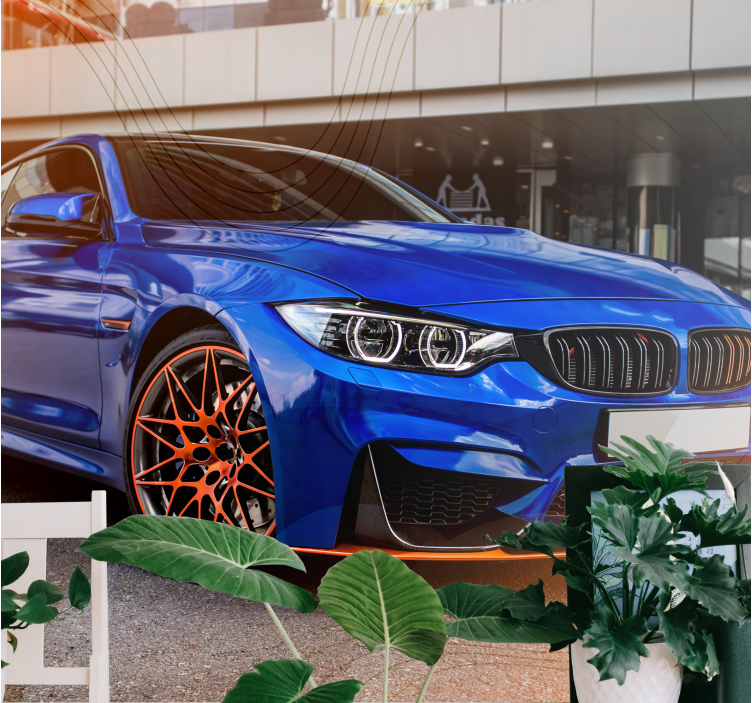 3 boyutlu mavi ve turuncu araba duvar kağıdı - TenStickers