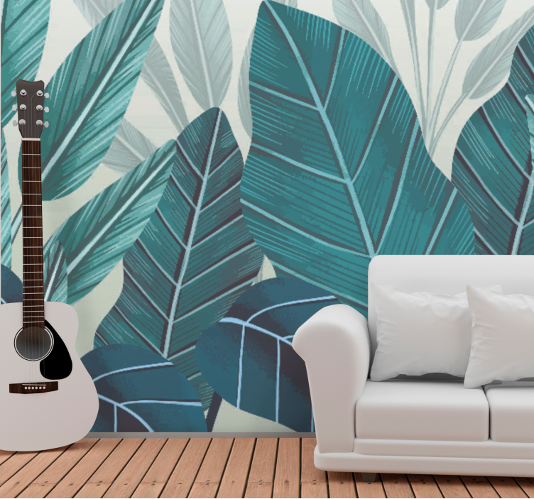 3 boyutlu sulu boya tropikal yapraklar doğa duvar kağıdı - TenStickers