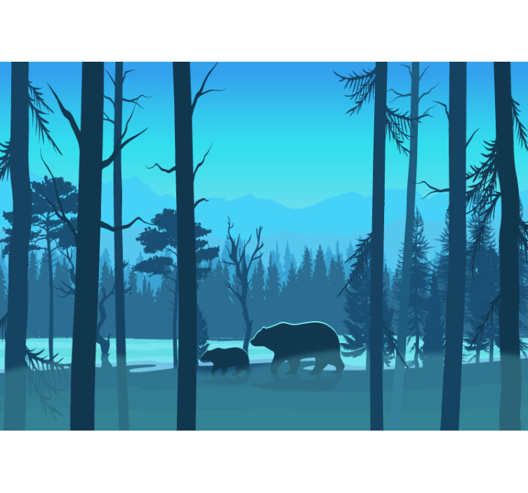 çocuklar dağlar ve ayılar duvar resmi - TenStickers