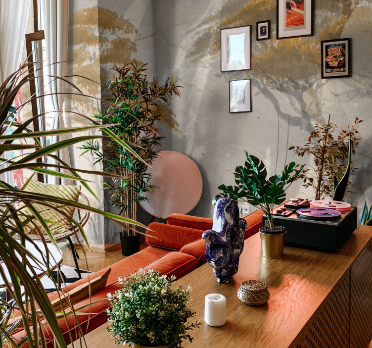 Zarif ağaç silüetleri oturma odası duvar reslim - TenStickers