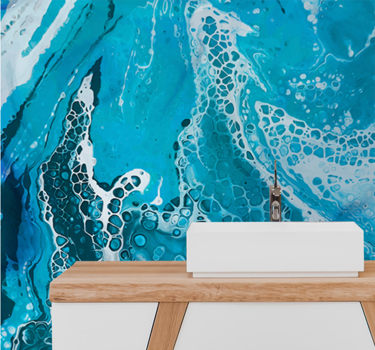 Açık mavi sıvı mermer efektli banyo duvar resimleri - TenStickers