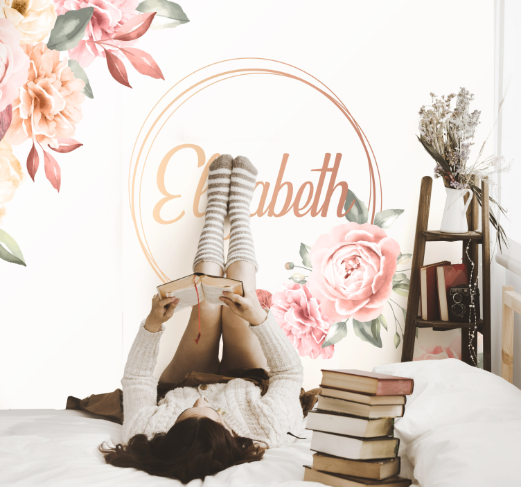 çiçek çerçeve adı ile özel duvar resmi - TenStickers