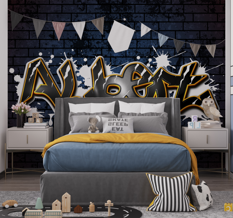Adı yazılı tuğla duvar genç yatak odası duvar halısı - TenStickers