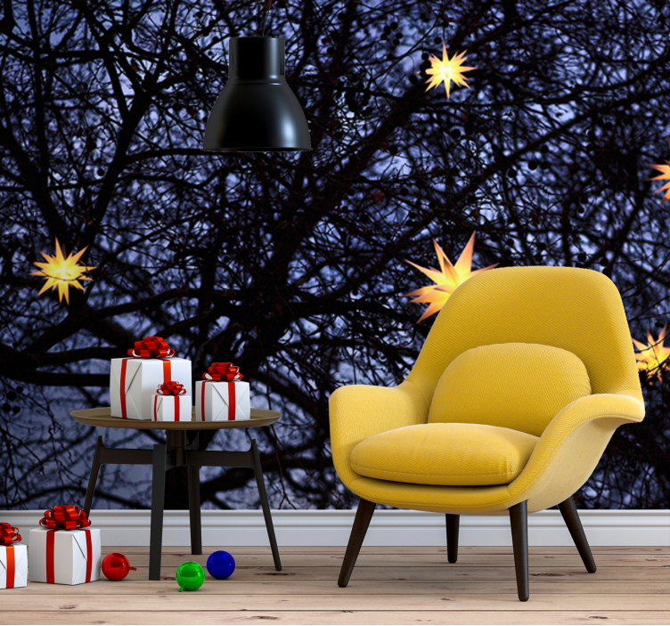 Ağaç üzerinde sarı sarkıt ışık duvar kağıdı - TenStickers