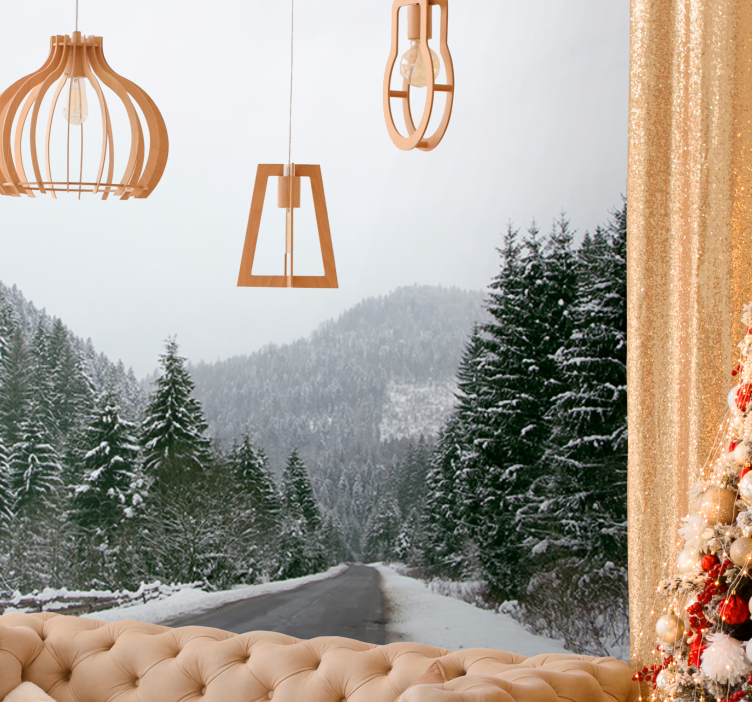 Ağaçlar arasında asfalt yol duvar kağıdı - TenStickers