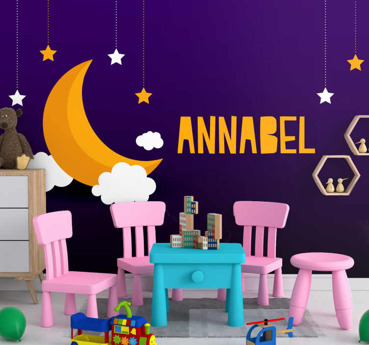 Ay ve yıldızlar ile gece gökyüzü özel duvar resmi - TenStickers