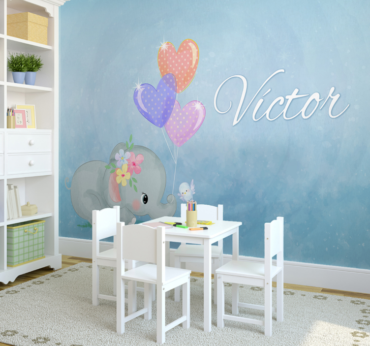 Bebek fil kişiselleştirilmiş kreş duvar - TenStickers