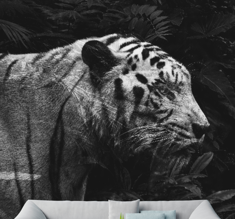 Beyaz jaguar oturma odası duvar kağıdı - TenStickers