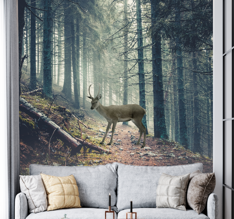 Geyikli orman yolu duvar kağıdı - TenStickers