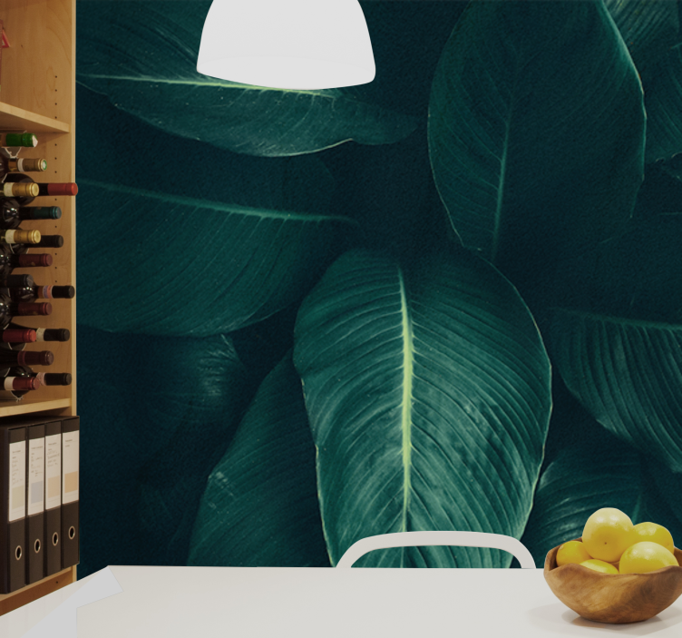 Büyük yeşil tropikal yapraklar doğa duvar kağıdı - TenStickers