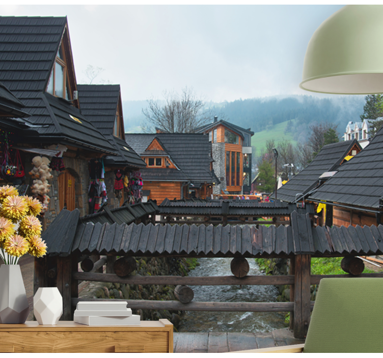 Büyüleyici dağ köyü şehir ve ülke duvar resim - TenStickers