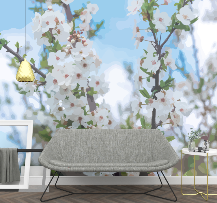 Çiçek duvar resmi beyaz çiçek dalı - TenStickers