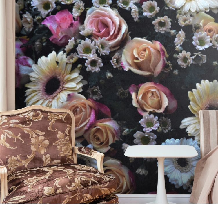 Çiçek duvar resmi güller ve papatyalar - TenStickers