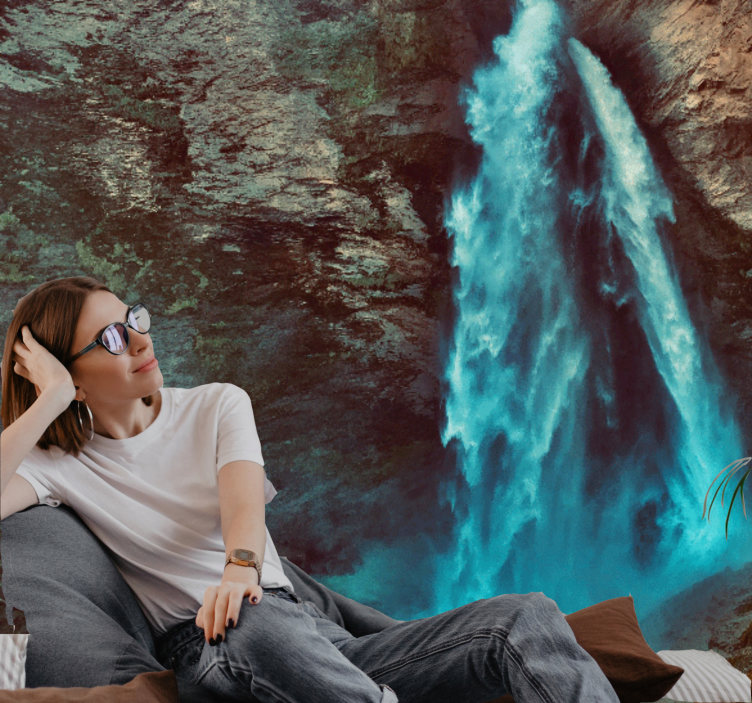 Dağ duvar resim - büyük Şelale perspektifi - TenStickers