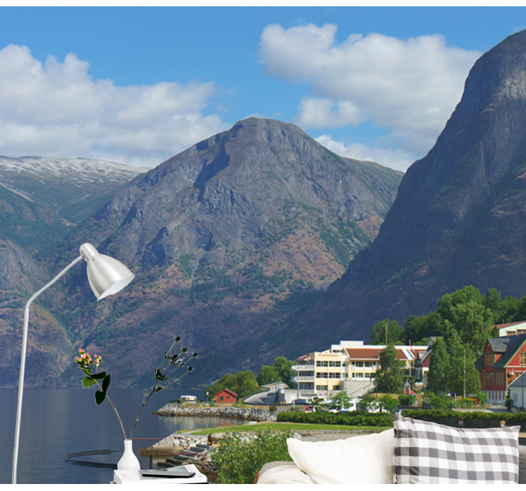 Dağ manzaralı evler manzara duvar resim - TenStickers