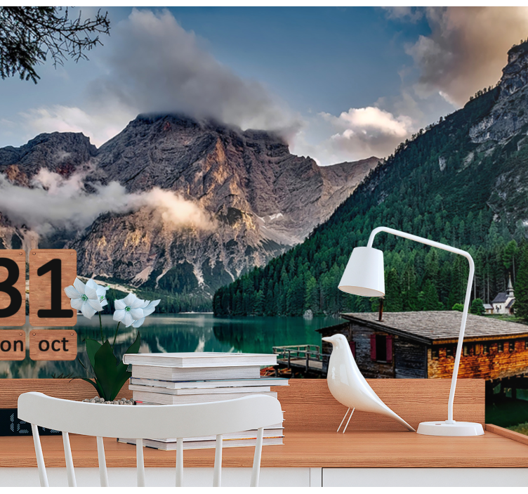 Dağlarda güzel bir ev ofis duvar kağıdı - TenStickers